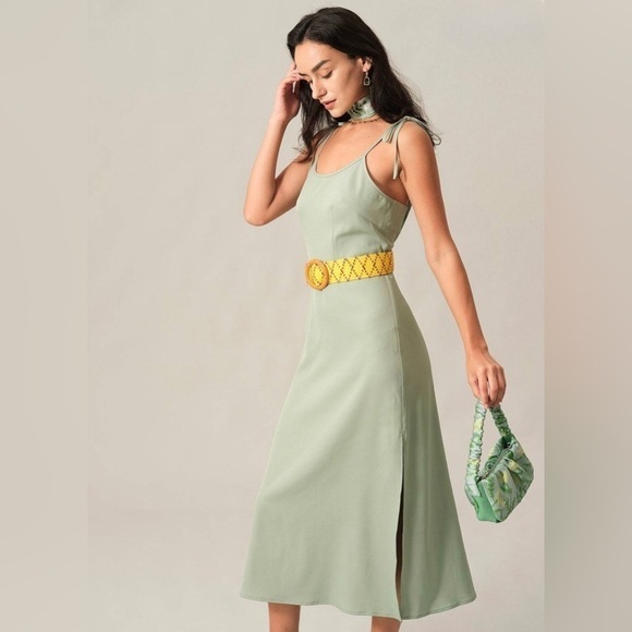 Solid Color Spaghetti Tie Strap Midi Dress In Mint Size L - Picture 4 of 6